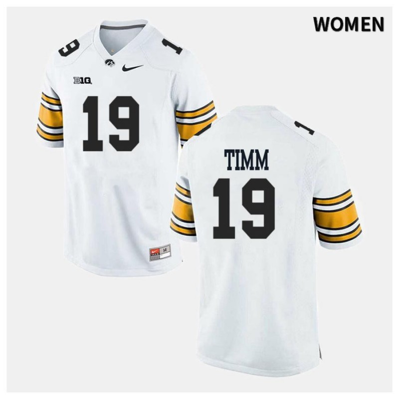 Women's Iowa Hawkeyes NCAA #19 Mike Timm White Authentic Nike Alumni Stitched College Football Jersey UY34T53ZM